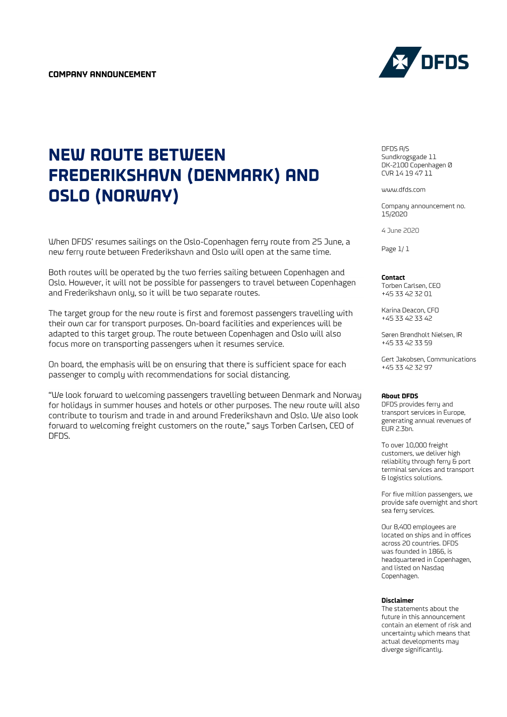 New Route Between Frederikshavn (Denmark