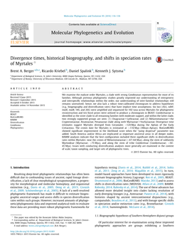 Divergence Times, Historical Biogeography, and Shifts in Speciation Rates of Myrtales Q ⇑ Brent A