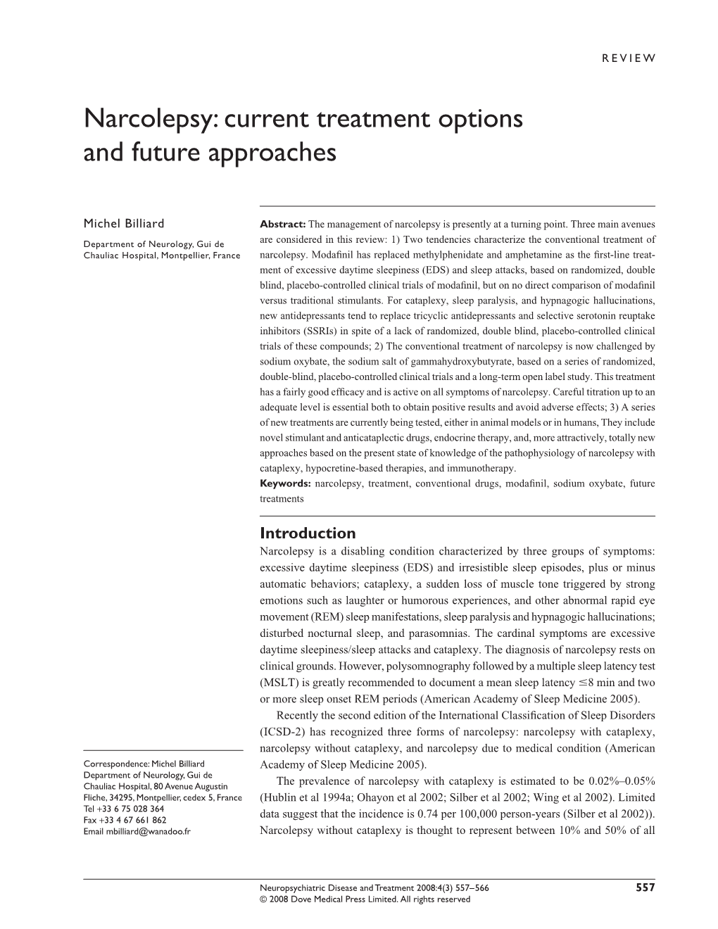 Narcolepsy: Current Treatment Options and Future Approaches
