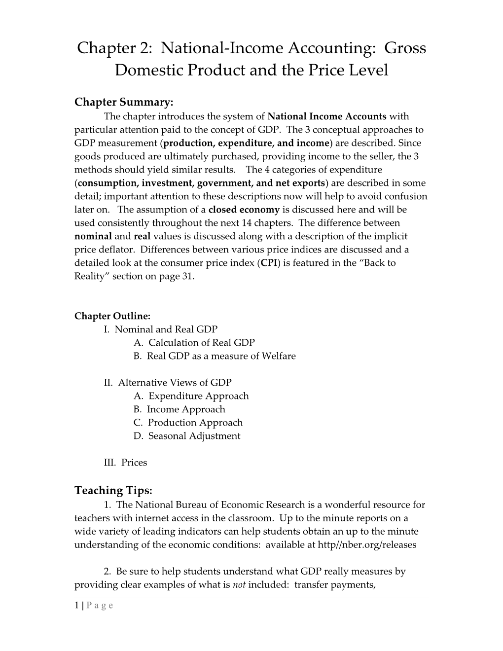 Chapter 2: National-Income Accounting: Gross Domestic Product and the Price Level