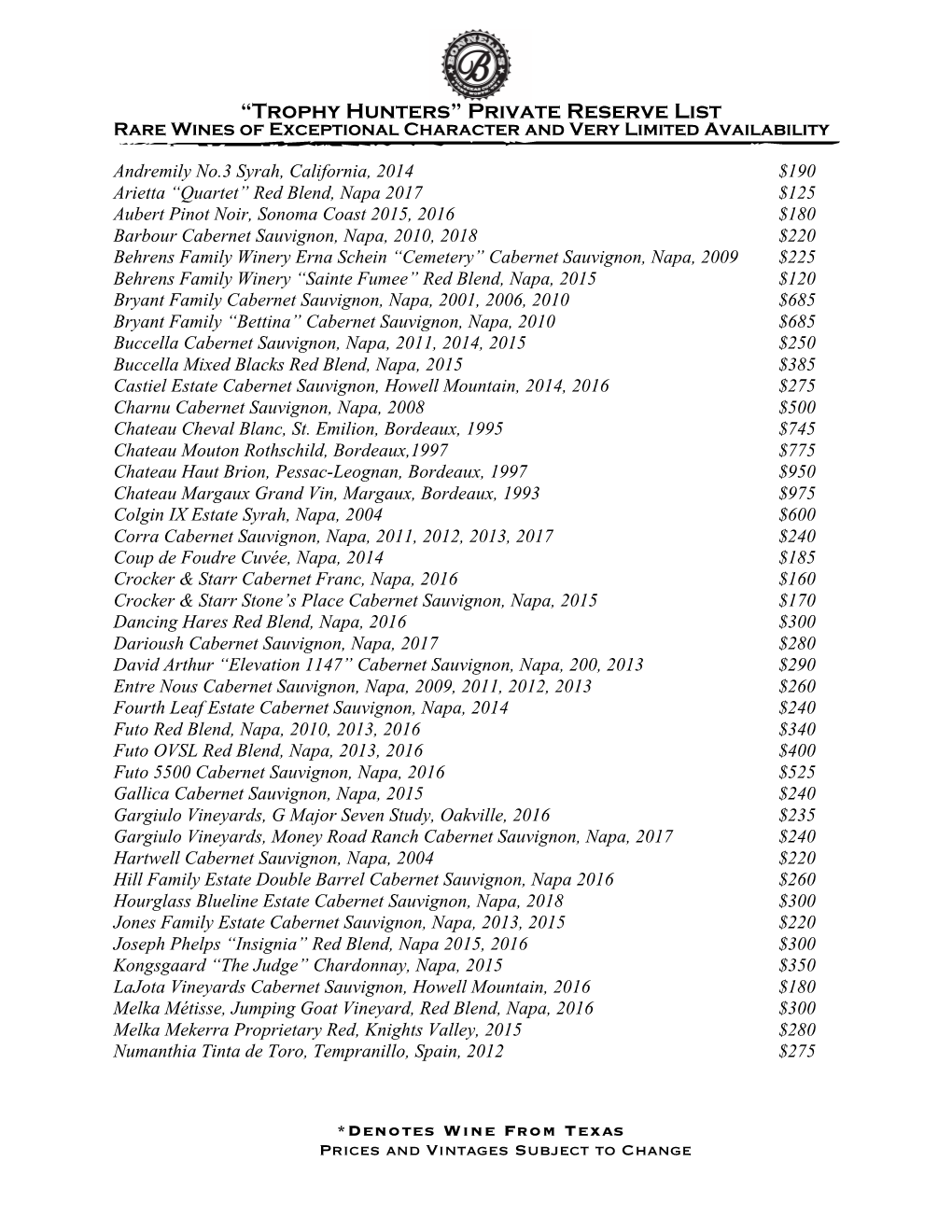 Wine List 2021