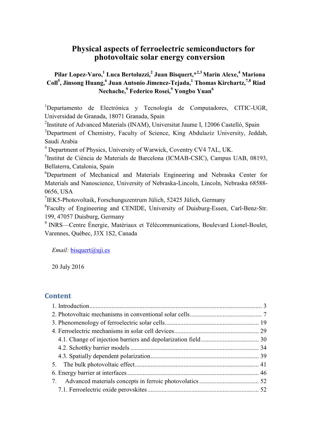 Physical Aspects of Ferroelectric Semiconductors for Photovoltaic Solar Energy Conversion