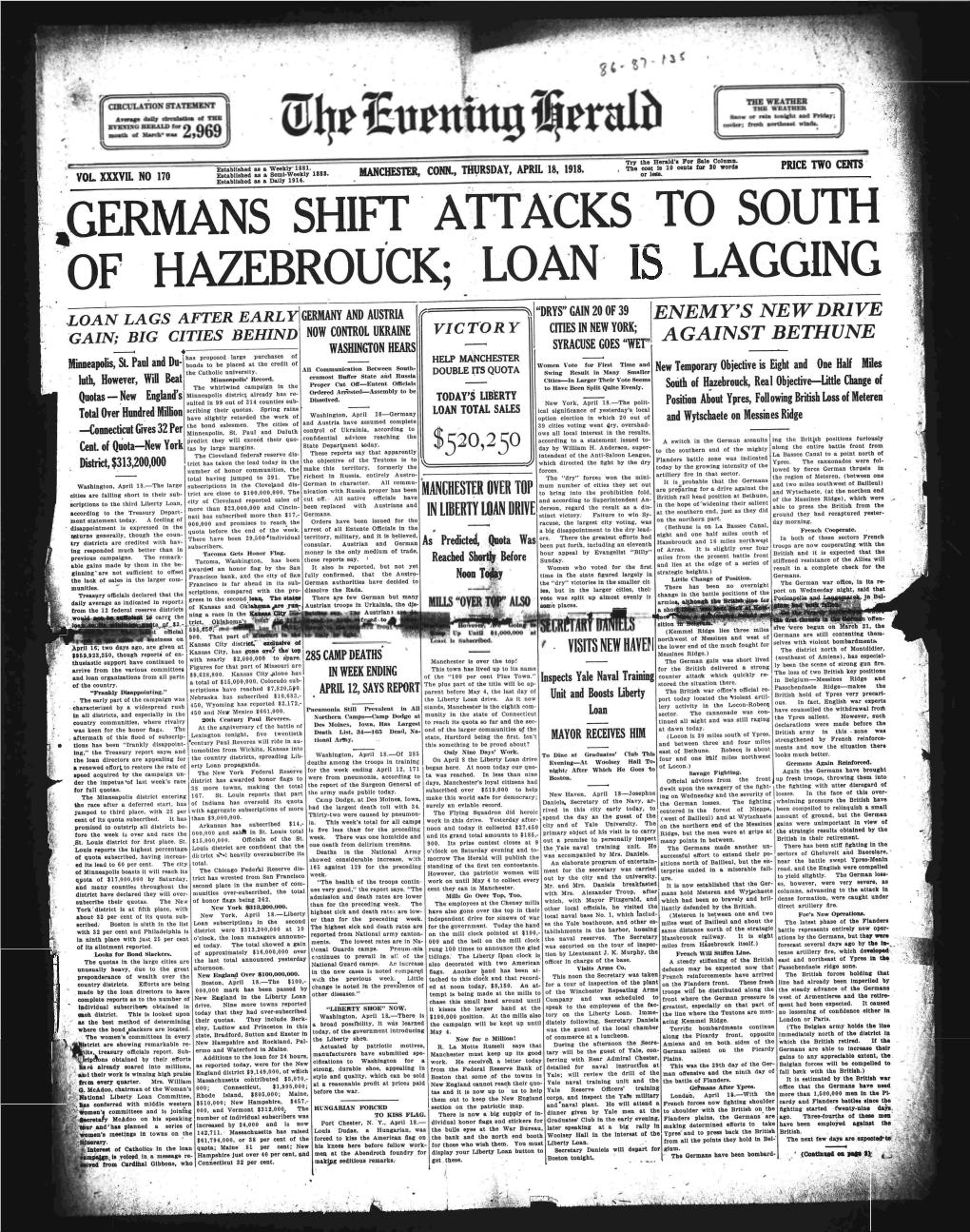 Germans Shift Attacks to South of Hazebrouck; Loan