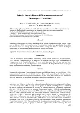 Is Lasius Bicornis (Förster, 1850) a Very Rare Ant Species?