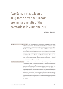 Two Roman Mausoleums at Quinta De Marim (Olhão): Preliminary Results of the Excavations in 2002 and 2003