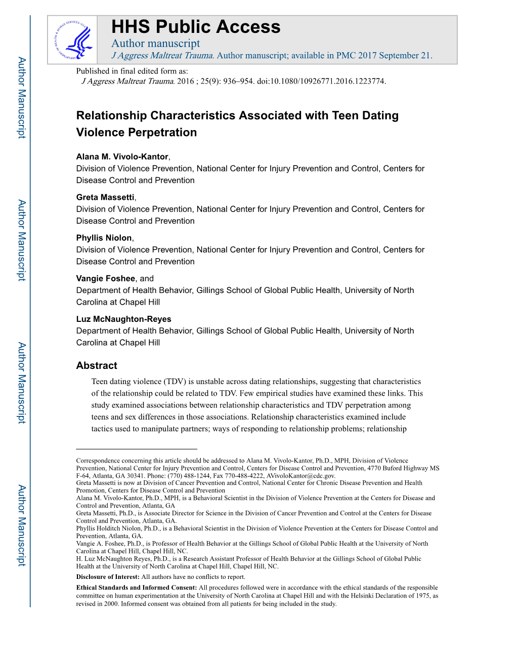 Relationship Characteristics Associated with Teen Dating Violence Perpetration