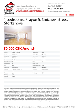 4 Bedrooms, Prague 5, Smíchov, Street: Štorkánova