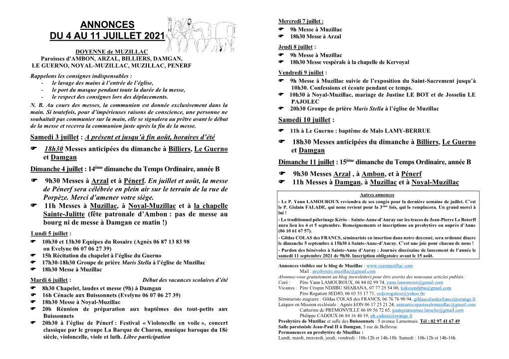 Annonces Du 4 Au 11 Juillet 2021