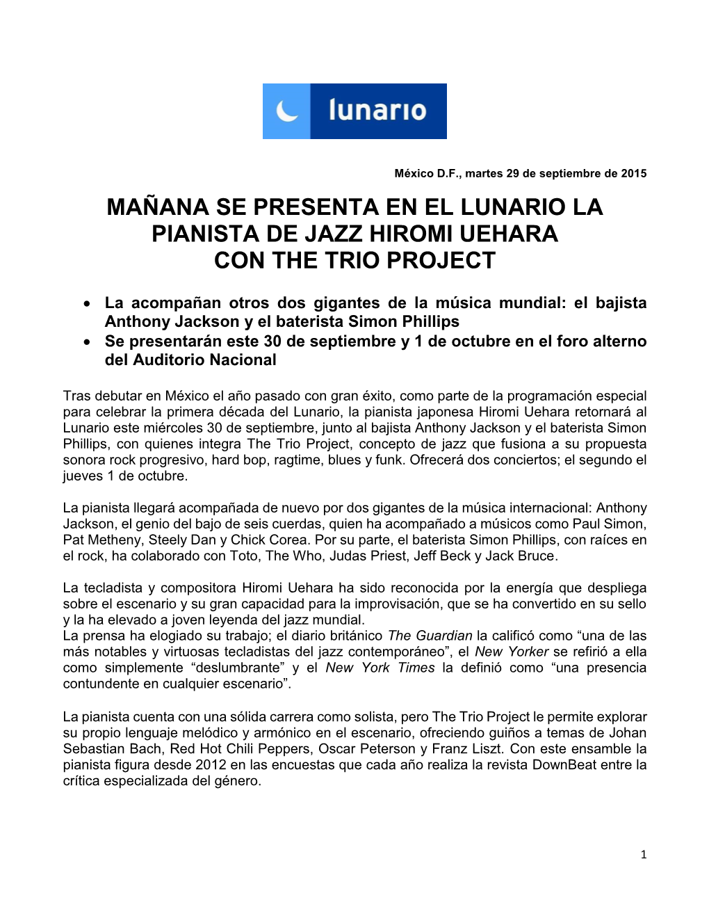 Mañana Se Presenta En El Lunario La Pianista De Jazz Hiromi Uehara Con the Trio Project