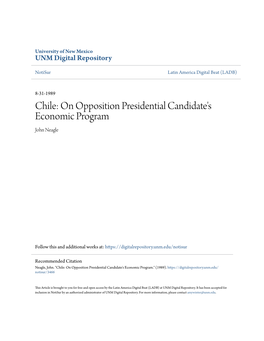On Opposition Presidential Candidate's Economic Program John Neagle