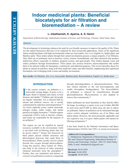 Indoor Medicinal Plants: Beneficial Biocatalysts for Air Filtration and Bioremediation – a Review