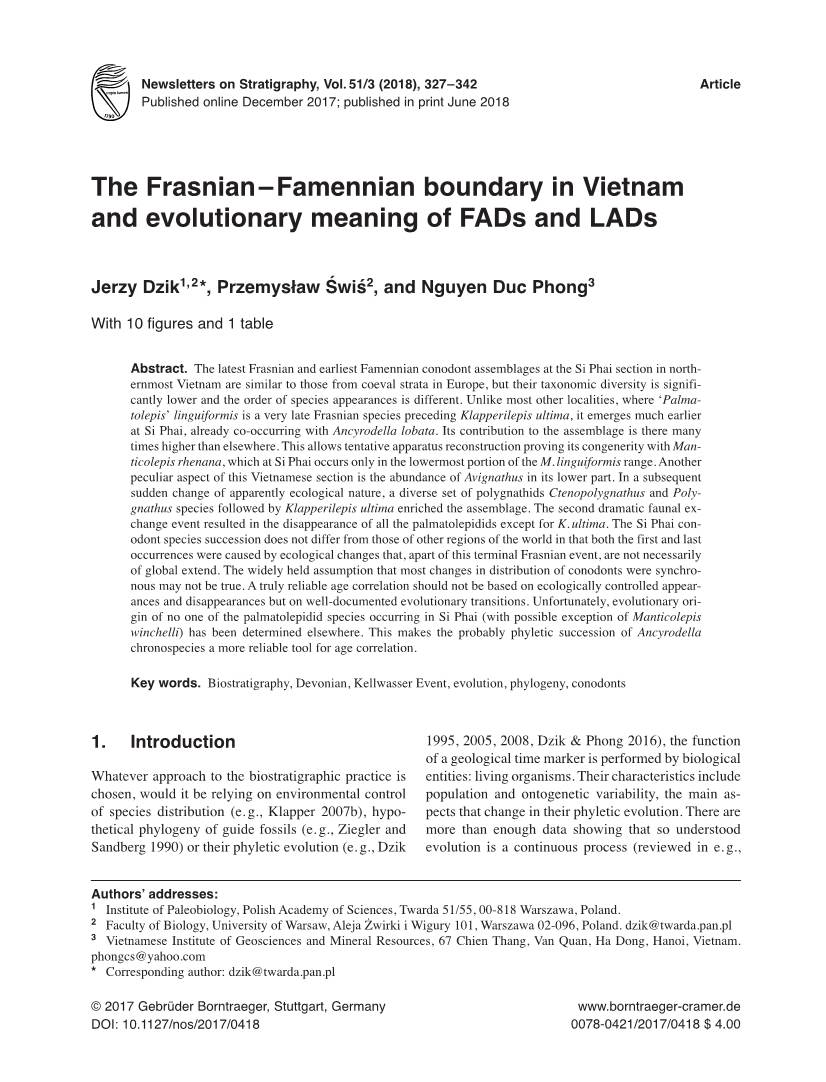 The Frasnian–Famennian Boundary in Vietnam and Evolutionary Meaning of Fads and Lads