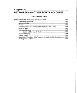 Chapter 16 NET WORTH and OTHER EQUITY ACCOUNTS