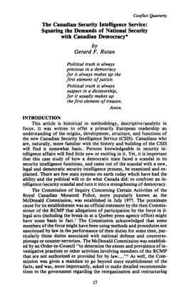 The Canadian Security Intelligence Service: Squaring the Demands of National Security with Canadian Democracy* by Gerard F