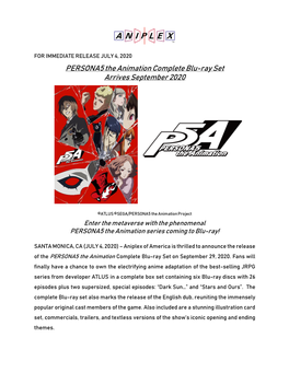 PERSONA5 the Animation Complete Blu-Ray Set Arrives September 2020