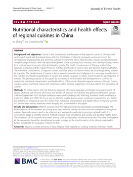 Nutritional Characteristics and Health Effects of Regional Cuisines in China Na Zhang1,2 and Guansheng Ma1,2*