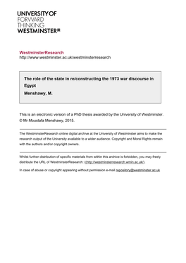 Westminsterresearch the Role of the State in Re/Constructing the 1973