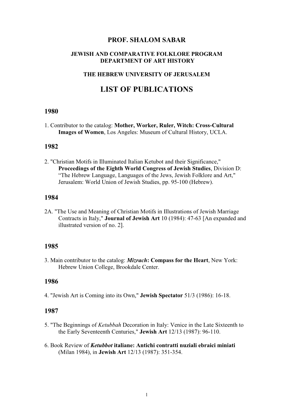 List of Publications