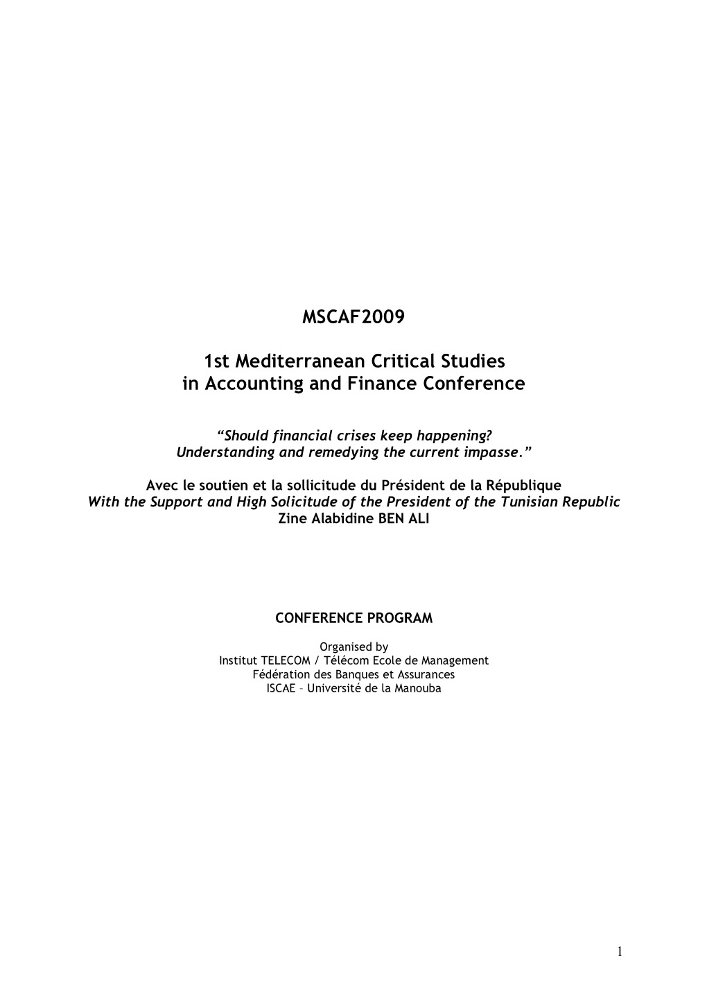 MSCAF2009 1St Mediterranean Critical Studies in Accounting And