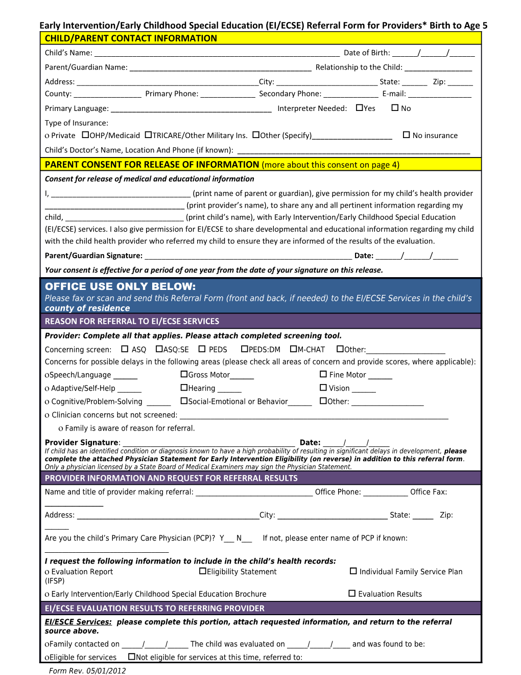 Oregon ABCD EI/ECSE Referral Form