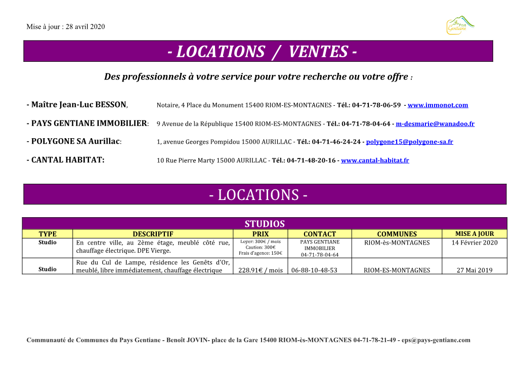 Locations / Ventes