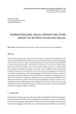 Internationalisms, Anglo-Latinisms and Other Kinship Ties Between Italian and English