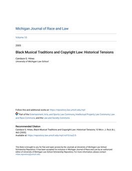 Black Musical Traditions and Copyright Law: Historical Tensions