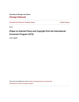 Paper on Internet Piracy and Copyright from the International Immersion Program 2019