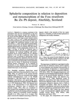 Sphalerite Composition in Relation to Deposition and Metamorphism of the Foss Stratiform Ba-Zn-Pb Deposit, Aberfeldy, Scotland
