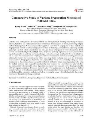 Comparative Study of Various Preparation Methods of Colloidal Silica