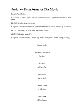 Script to Transformers: the Movie