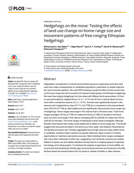 Hedgehogs on the Move: Testing the Effects of Land Use Change on Home Range Size and Movement Patterns of Free-Ranging Ethiopian Hedgehogs