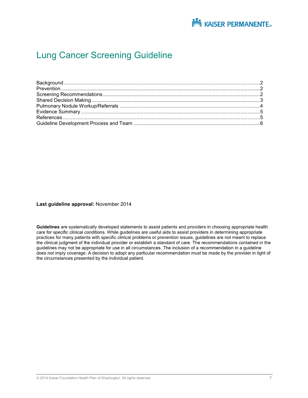 Lung Cancer Screening Guideline