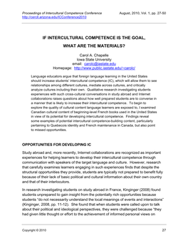 If Intercultural Competence Is the Goal, What Are the Materials?