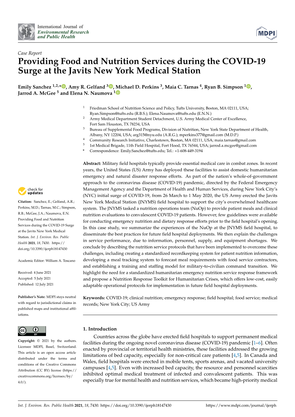 Providing Food and Nutrition Services During the COVID-19 Surge at the Javits New York Medical Station