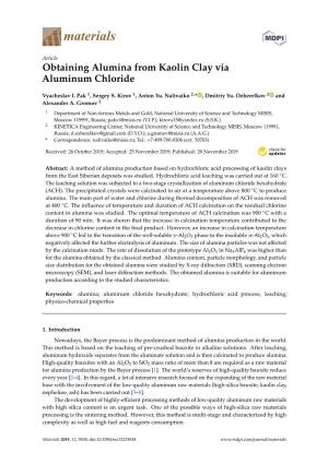 Obtaining Alumina from Kaolin Clay Via Aluminum Chloride
