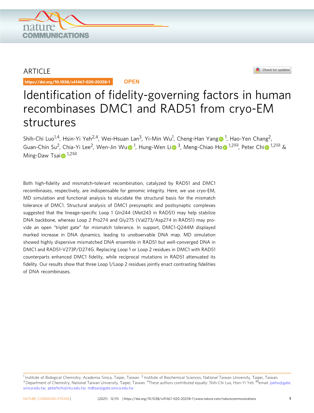 Identification of Fidelity-Governing Factors in Human Recombinases