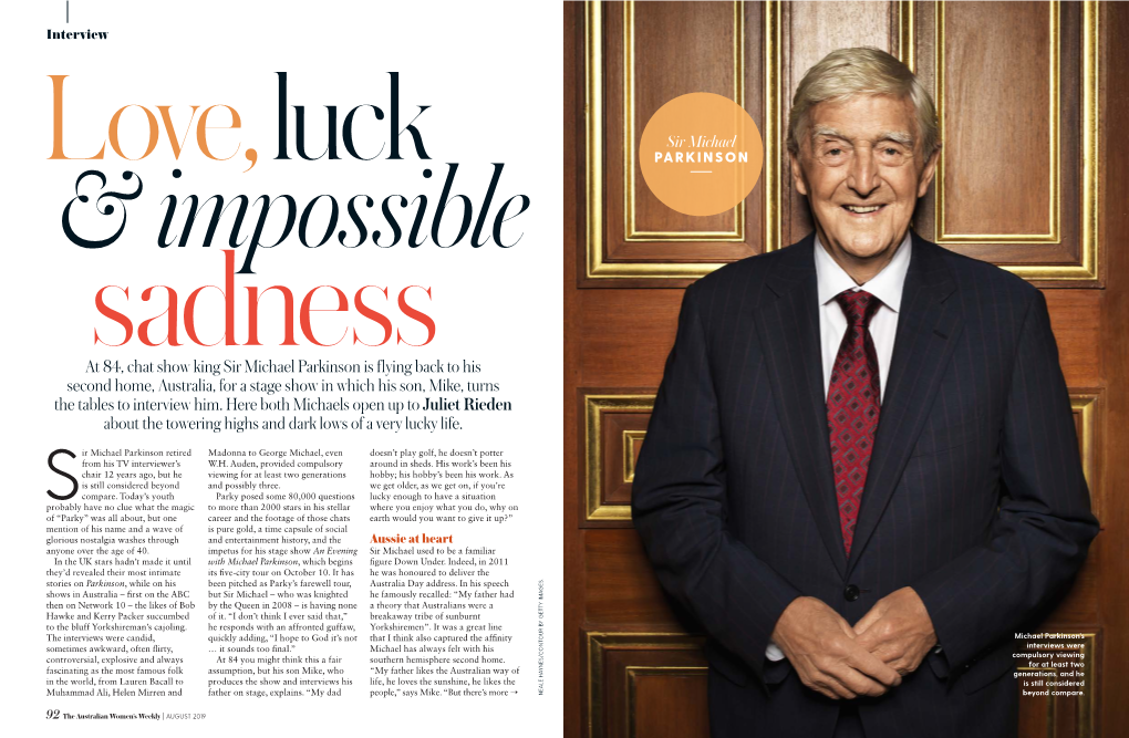 At 84, Chat Show King Sir Michael Parkinson Is Flying Back to His