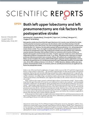 Both Left Upper Lobectomy and Left Pneumonectomy Are Risk Factors For