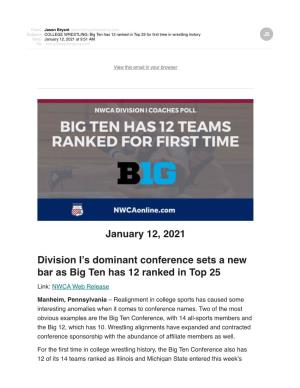 COLLEGE WRESTLING Big Ten Has 12 Ranked in Top 25 for First Time In