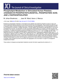 Phospholipid Metabolism in Stimulated Human Platelets: CHANGES in PHOSPHATIDYLINOSITOL, PHOSPHATIDIC ACID, and LYSOPHOSPHOLIPIDS