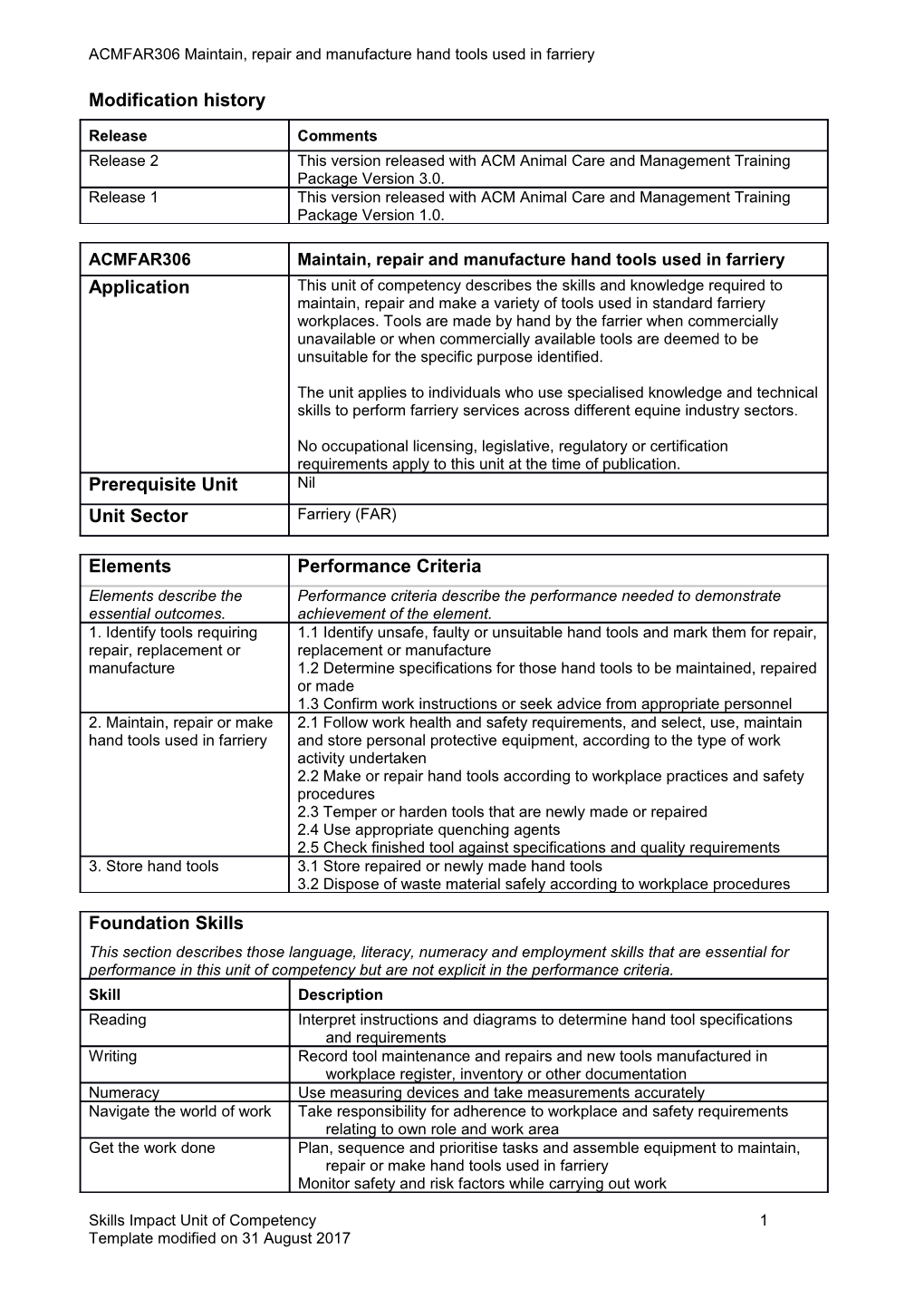 Skills Impact Unit of Competency Template s9