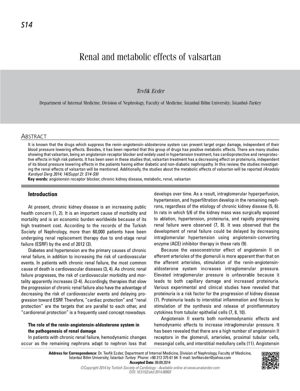 Renal and Metabolic Effects of Valsartan