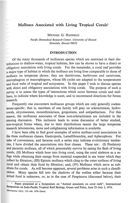 Molluscs Associated with Living Tropical Corals1