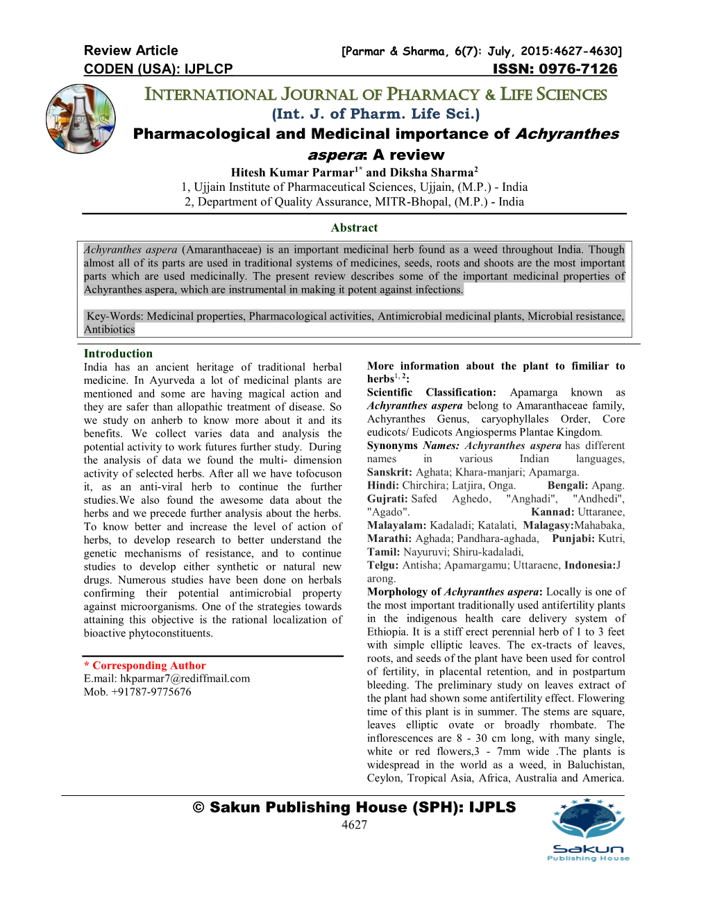 International Journal of Pharmacy & Life Sciences