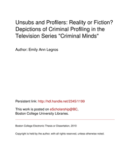 Unsubs and Profilers: Reality Or Fiction? Depictions of Criminal