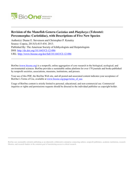 Revision of the Manefish Genera Caristius and Platyberyx (Teleostei: Percomorpha: Caristiidae), with Descriptions of Five New Species Author(S): Duane E