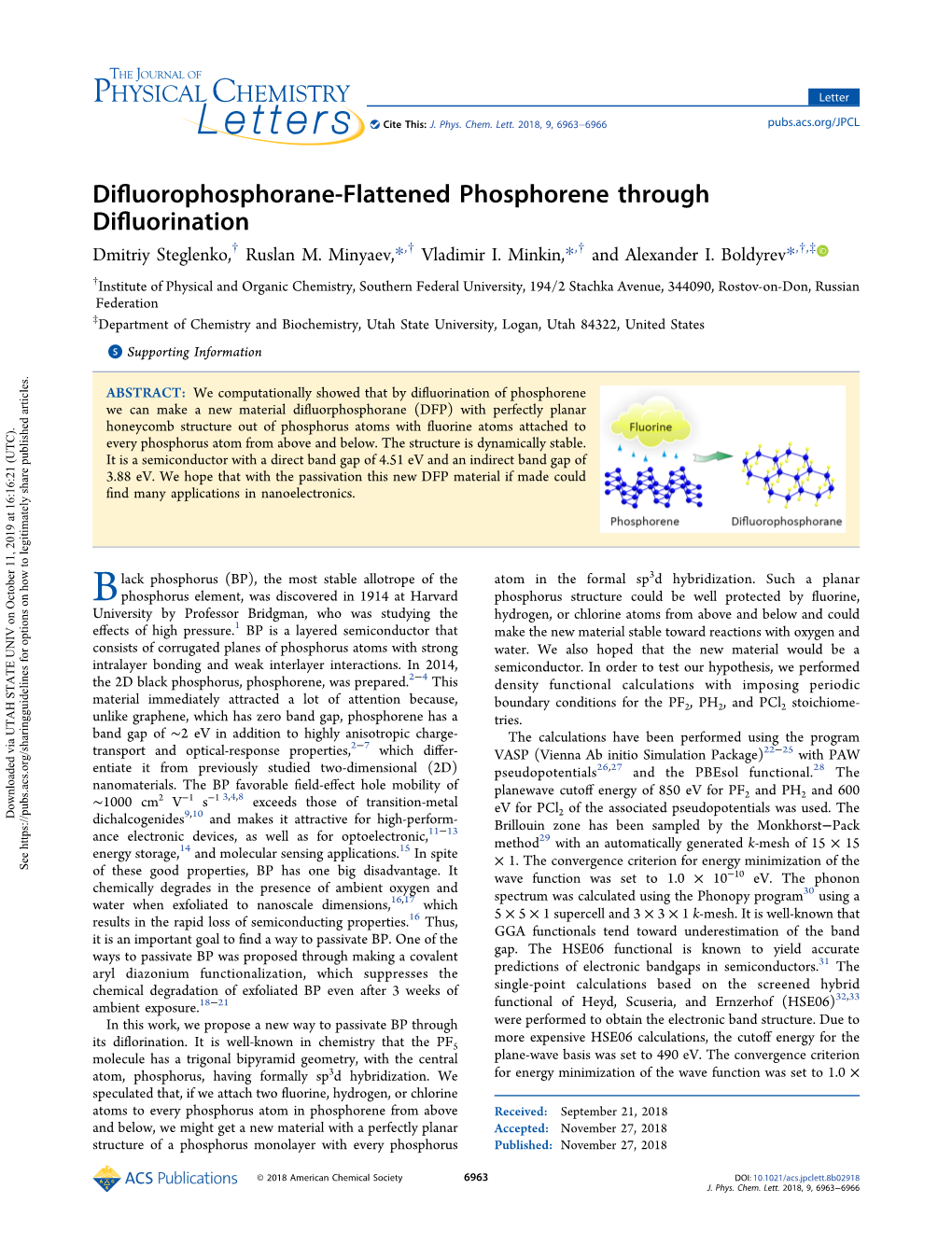 Difluorophophorane-Flattened Phosphorene Through Difluorination