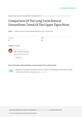 Comparison of the Long Term Natural Streamflows Trend of the Upper Tigris River