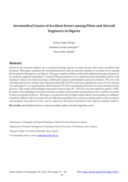 Aeromedical Causes of Accident Errors Among Pilots and Aircraft Engineers in Nigeria